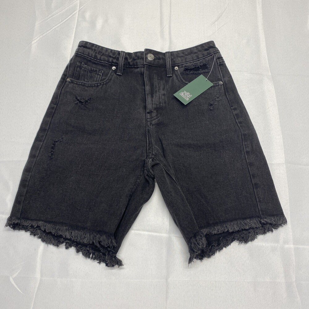 NWT Wild Fable High-Rise Bermuda Distressed Denim Shorts Size 0 / 25 Black